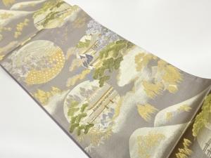 翠園丸文に松・花々・京風景模様織出し袋帯